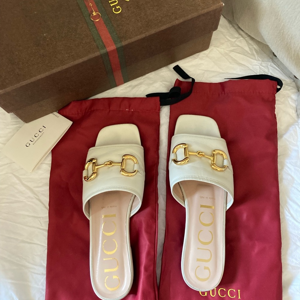 Gucci horsebit sandals white size 37